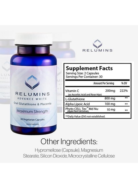 relumins glutathione ingredients Relumins Advance Nutrition Gluta-1000 Dietary Supplement 60 Vegetarian  Capsules 855681006298| eBay
