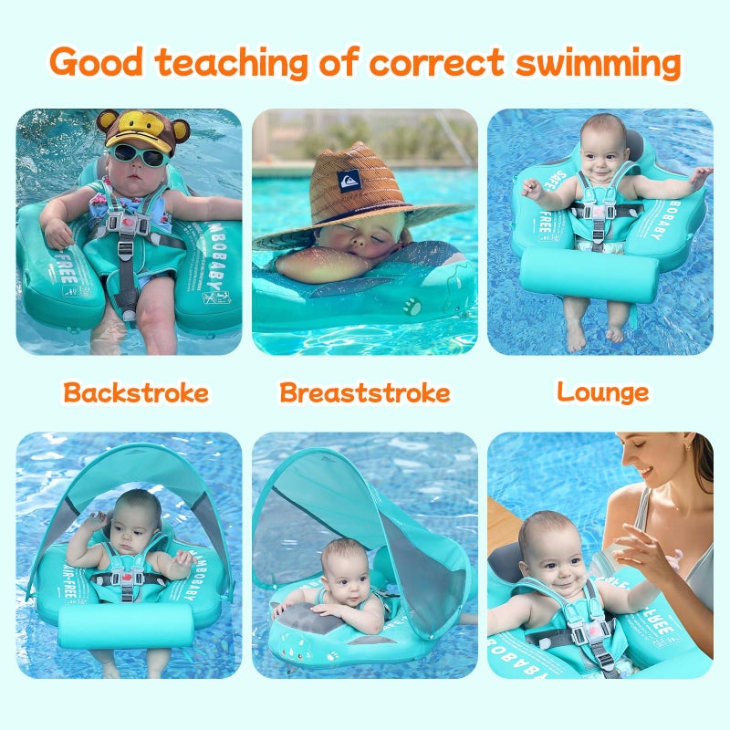 V Convey Mambobaby Float with Canopy and Tail New Upgraded Non-Inflatable Baby Pool Float Mambo Float Swim Trainer Solid Infant Swim Float Adjustable Pearl Foam Baby Swim Ring - Image 3