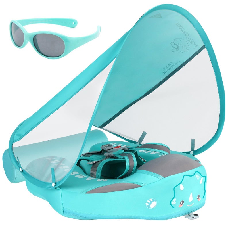 V Convey Mambobaby Float with Canopy and Tail New Upgraded Non-Inflatable Baby Pool Float Mambo Float Swim Trainer Solid Infant Swim Float Adjustable Pearl Foam Baby Swim Ring - Image 1