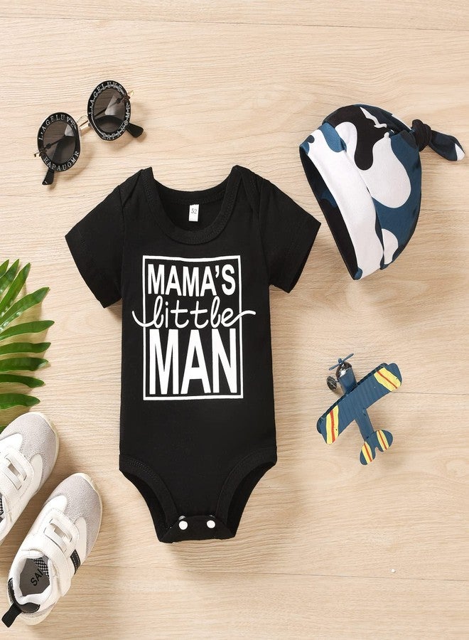 HIHA Preemie Newborn Baby Boy Clothes Set Short Sleeeve Romper Camoflauge Pants Hat 3PCS Mamas Man Outfit Mamas Little Boy Print (Blue Camo, Preemie) - Image 4