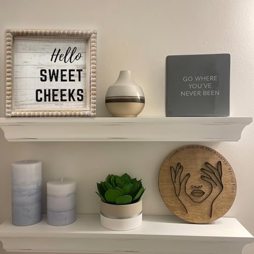 ZLFart Boho Farmhouse Wooden Framed Bathroom Decor Signs, Funny Restroom Decorative Plaque Small Cute, Toilet Rules Shelf Decoration (Hello Sweet Cheeks) - Image 2