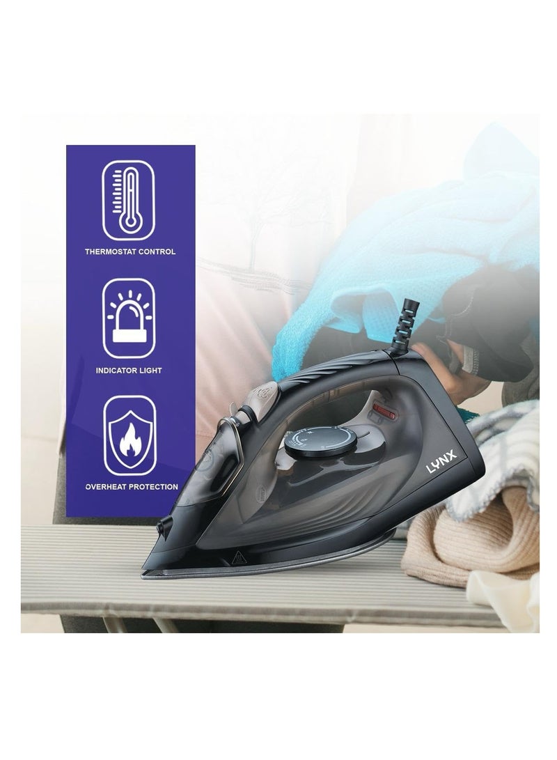 Lynx Steam Iron with Non-stick Ceramic Soleplate and Indicator Light, 1600W Power, Fast Heating and Smooth Gliding, Ideal for Efficient Wrinkle Removal,  LY-IR-3021-C - Image 3