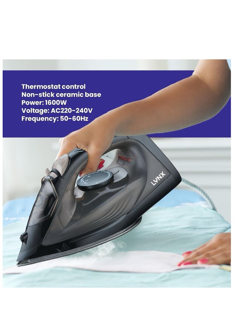 Lynx Steam Iron with Non-stick Ceramic Soleplate and Indicator Light, 1600W Power, Fast Heating and Smooth Gliding, Ideal for Efficient Wrinkle Removal,  LY-IR-3021-C - Image 2