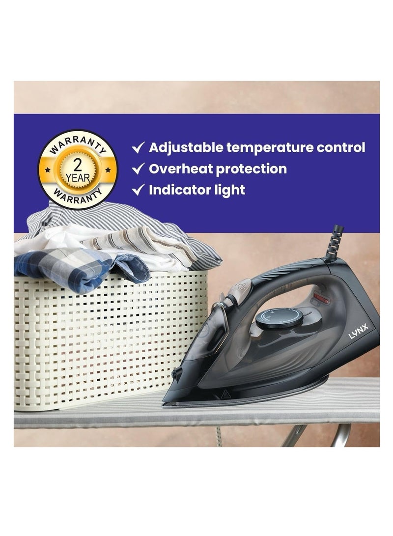 Lynx Steam Iron with Non-stick Ceramic Soleplate and Indicator Light, 1600W Power, Fast Heating and Smooth Gliding, Ideal for Efficient Wrinkle Removal,  LY-IR-3021-C - Image 4