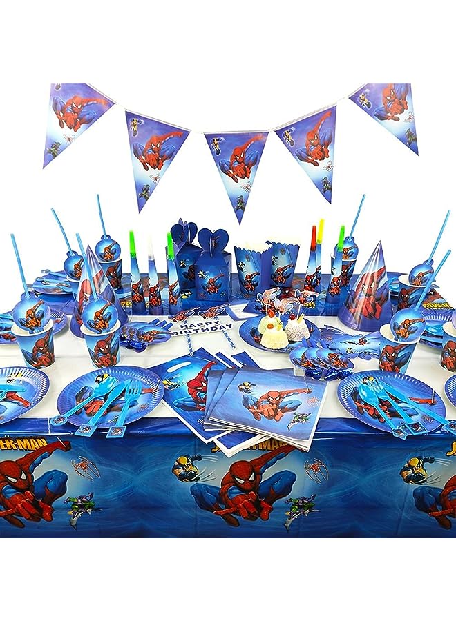 راكسوم أدوات مائدة للاستعمال مرة واحدة للحفلات ذات الطابع الخاص لديكورات عيد ميلاد سبايدرمان - مجموعة أكواب وأطباق حفلات سبايدرمان (136 قطعة، تخدم 10 ضيوف) من BrainGiggles - Image 1