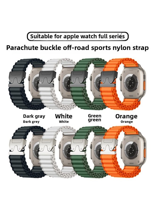 Generic For AppleUltra2 Watch Strap Iwatch S10/9/8 Parachute Buckle Sport Off-road Nylon Strap-Color:Green (silver Buckle)-Specifications:42/44/45/46/49mm  - Image 3