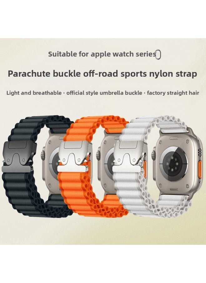Generic For AppleUltra2 Watch Strap Iwatch S10/9/8 Parachute Buckle Sport Off-road Nylon Strap-Color:Green (silver Buckle)-Specifications:42/44/45/46/49mm  - Image 2