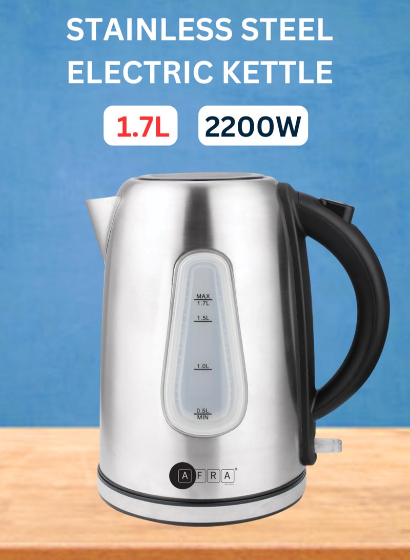 عفرا غلاية كهربائية أفرا، سعة 1.7 لتر، 2200 وات، قطع تلقائي، حماية من الحرارة الزائدة، لمسة نهائية من الفولاذ المقاوم للصدأ، G-Mark، ESMA، RoHS، CB، ضمان لمدة عامين - Image 1
