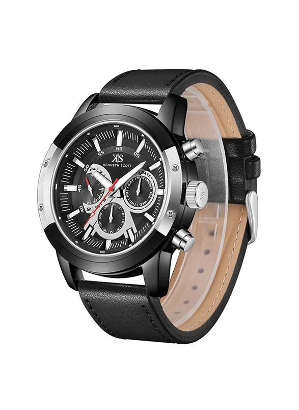 KENNETH SCOTT Kenneth Scott K24121-BLBB Men's Analog Display Watch & Leather  Strap Black