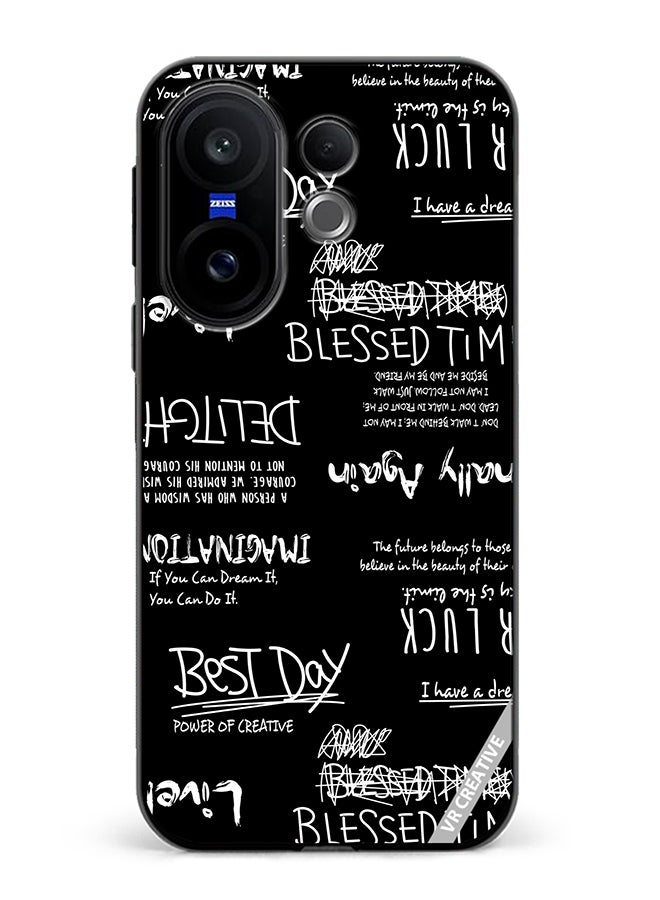 Protective Case Cover For Vivo X200 FE Allography And Lettering Black Design Multicolour