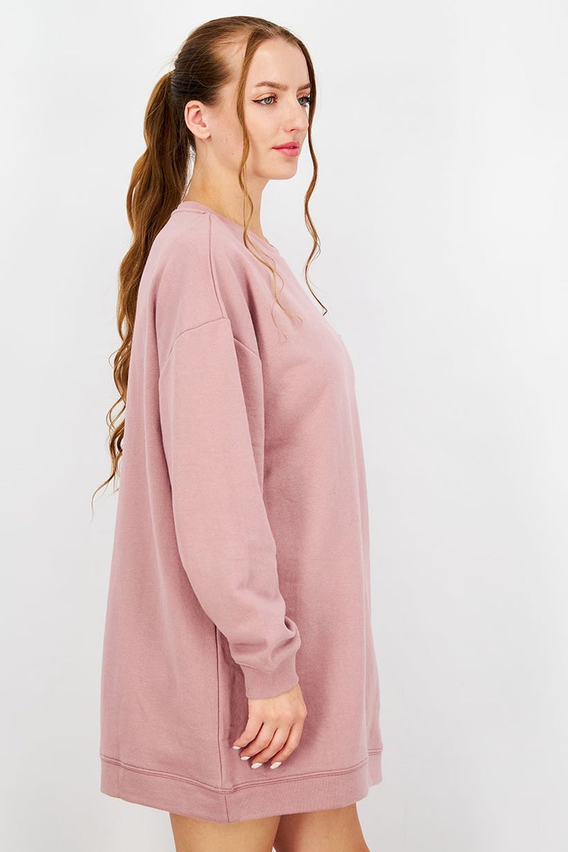 XOXO Women Long Sleeve Plain Dress, Wood Rose - Image 3