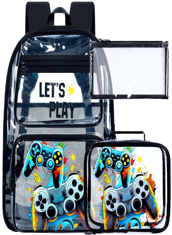 UFNDC 3PCS Kids Clear Backpack for Boys, Game Transparent Bookbag Heavy Duty, See Through School Bag for Elementary Preschool, Boys Game Clear Backpack, One Size, Boys Game Clear Backpack - Image 1