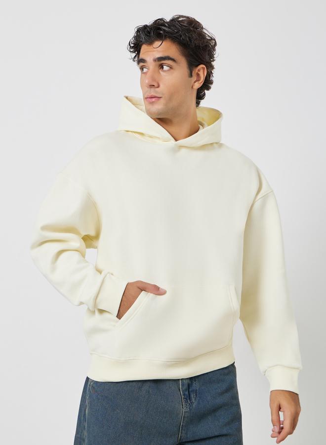 Styli Men Cream Athleisure Oversized Fleece Hoodie - Image 1