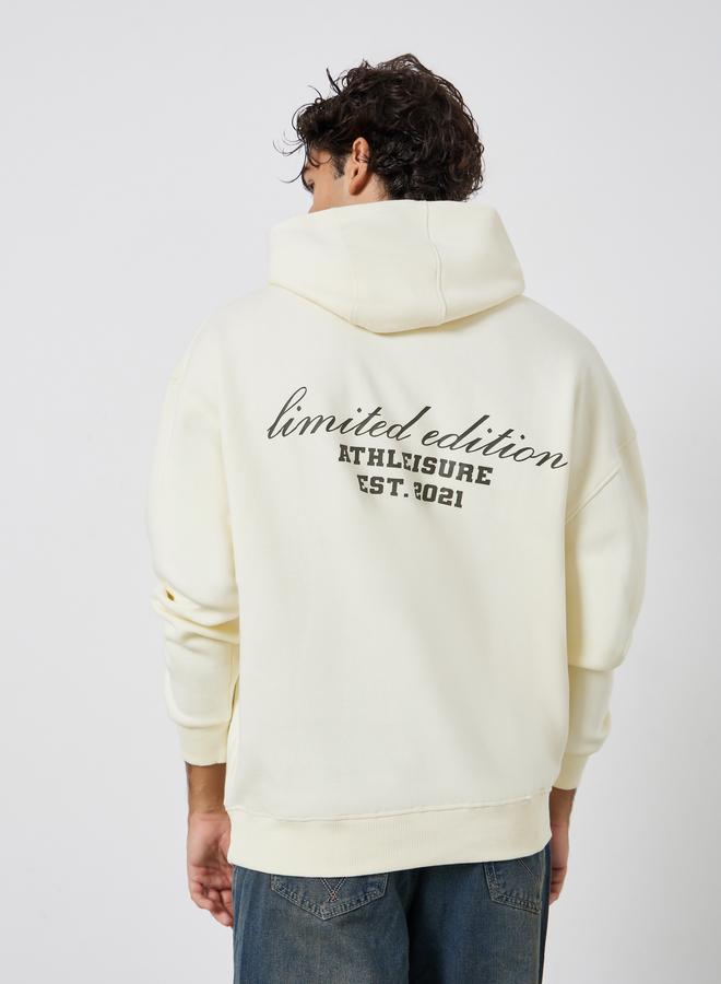 Styli Men Cream Athleisure Oversized Fleece Hoodie - Image 4