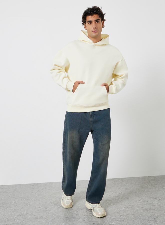 Styli Men Cream Athleisure Oversized Fleece Hoodie - Image 2