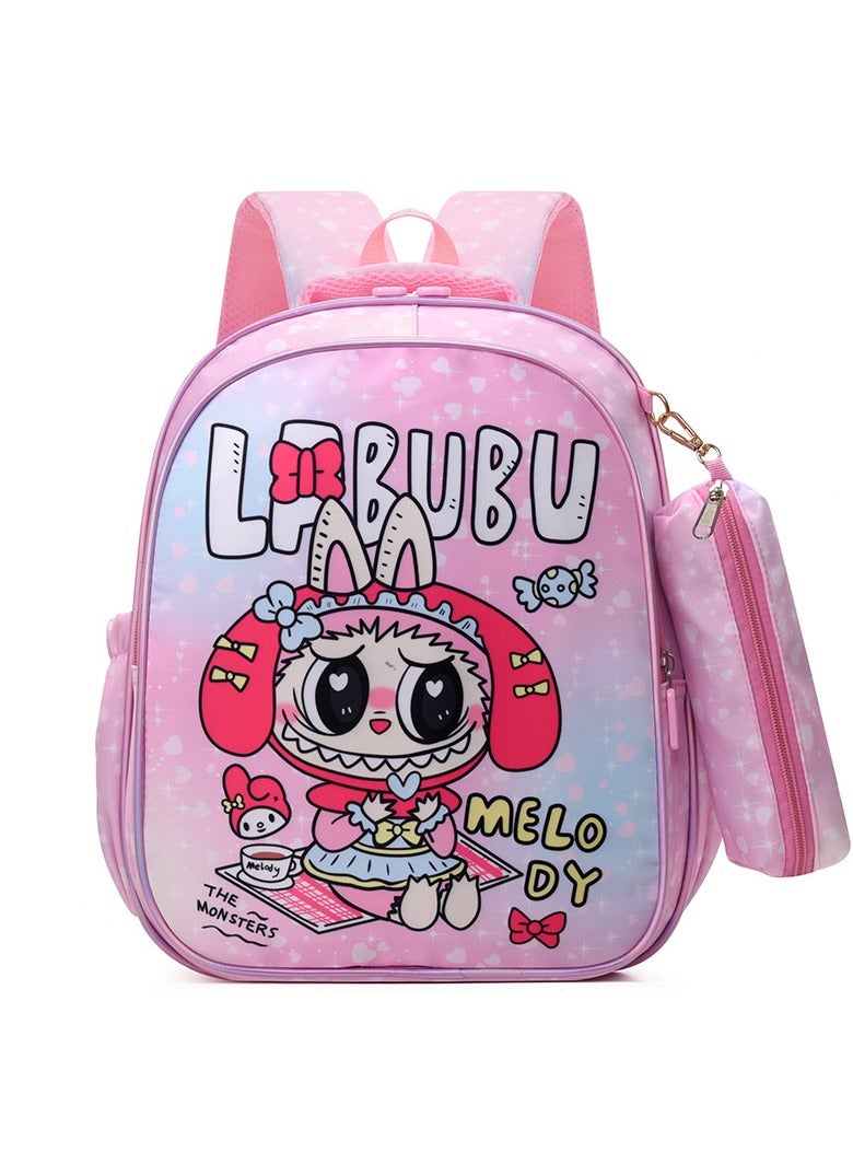 لابوبو حقيبة لابوبو المدرسية للأطفال، روضة أطفال، مدرسة ابتدائية، حقيبة مدرسية لطيفة برسومات كرتونية، للأولاد والبنات، حقيبة ظهر خفيفة الوزن، 35*28*12 سم + مقلمة مجانية - Image 1