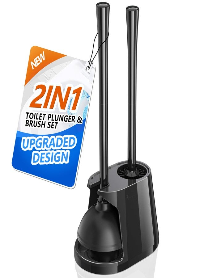 uptronic Toilet Plunger and Brush Set, Bowl Brush and Heavy Duty Toilet Plunger with Ventilated Holder, 2-in-1 Toilet Brush and Plunger Combo for 5.3-inch Toilet Drain Bathroom Deeply Cleaning - Image 1