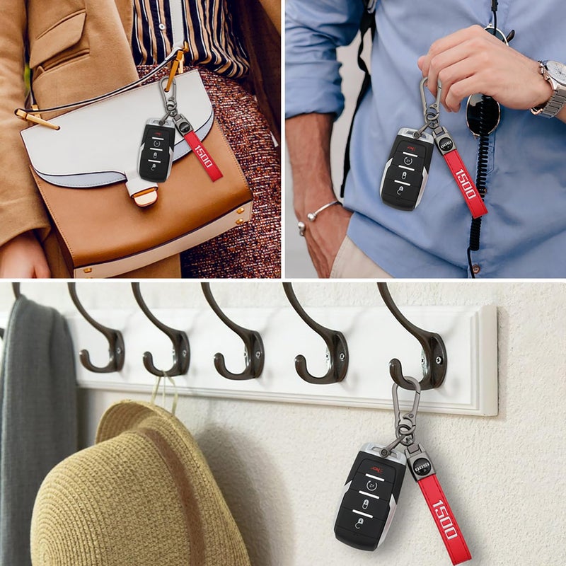 LINOAH Key Chain for Ram 1500 Leather Car Keychain, Compatiable With Dodge Ram 1500 Accessories, Red Key Chain with 360 Degree Rotatable, Anti-Lost D-Ring - Image 5