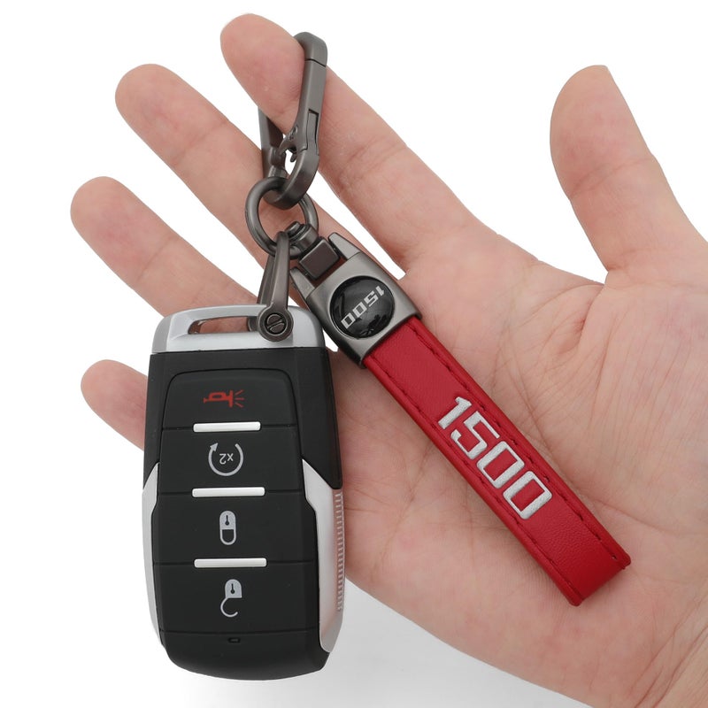 LINOAH Key Chain for Ram 1500 Leather Car Keychain, Compatiable With Dodge Ram 1500 Accessories, Red Key Chain with 360 Degree Rotatable, Anti-Lost D-Ring - Image 2