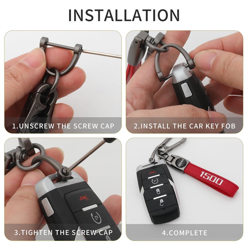 LINOAH Key Chain for Ram 1500 Leather Car Keychain, Compatiable With Dodge Ram 1500 Accessories, Red Key Chain with 360 Degree Rotatable, Anti-Lost D-Ring - Image 4