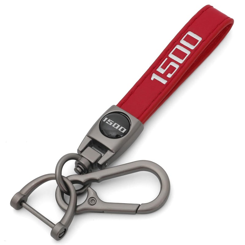 LINOAH Key Chain for Ram 1500 Leather Car Keychain, Compatiable With Dodge Ram 1500 Accessories, Red Key Chain with 360 Degree Rotatable, Anti-Lost D-Ring - Image 1