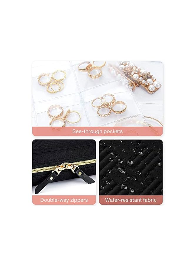Zaboon Travel Organizer Case Transparent Jewelry Storage Book Ring Binder Jewelry Bags Clear Booklet Zipper Pouch Bag for Necklaces, Earrings, Rings, Bracelets, Black - Image 3