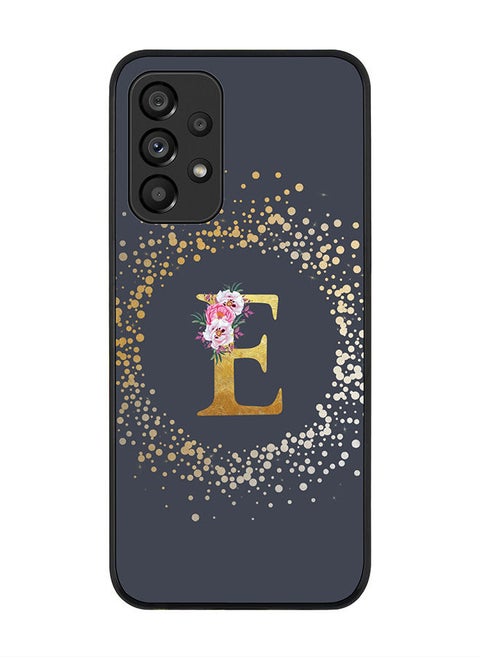Rugged Black edge case for Samsung Galaxy A33 5G Slim fit Soft Case Flexible Rubber Edges Anti Drop TPU Gel Thin Cover - Custom Monogram Initial Letter Floral Pattern Alphabet - E (Grey )