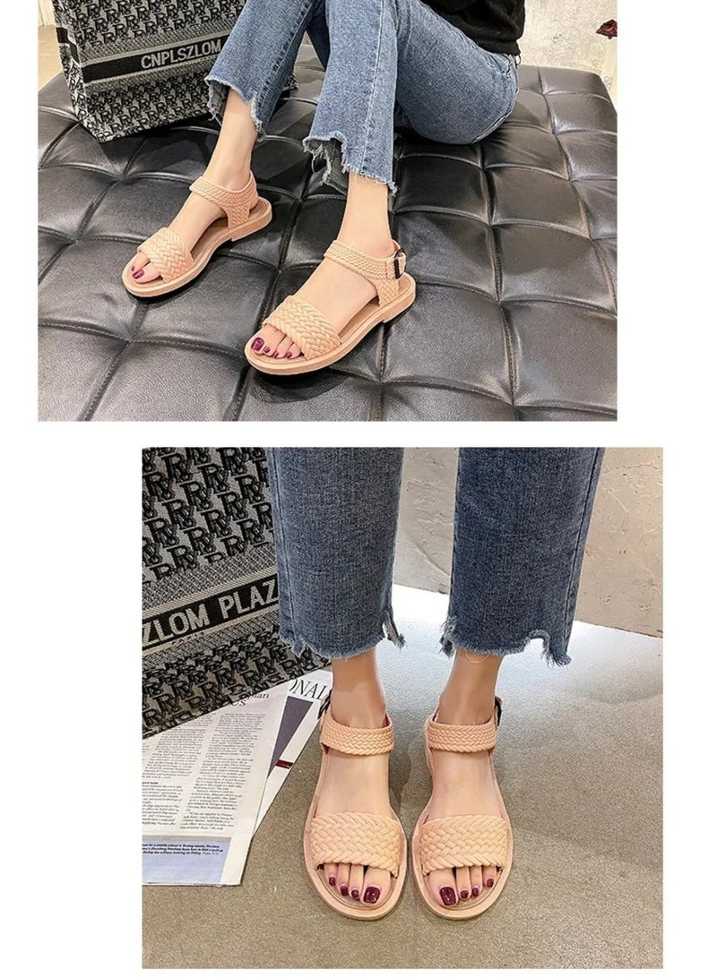 Huitich Beige Braided Strap Fashion Sandals 36-37  - Image 2