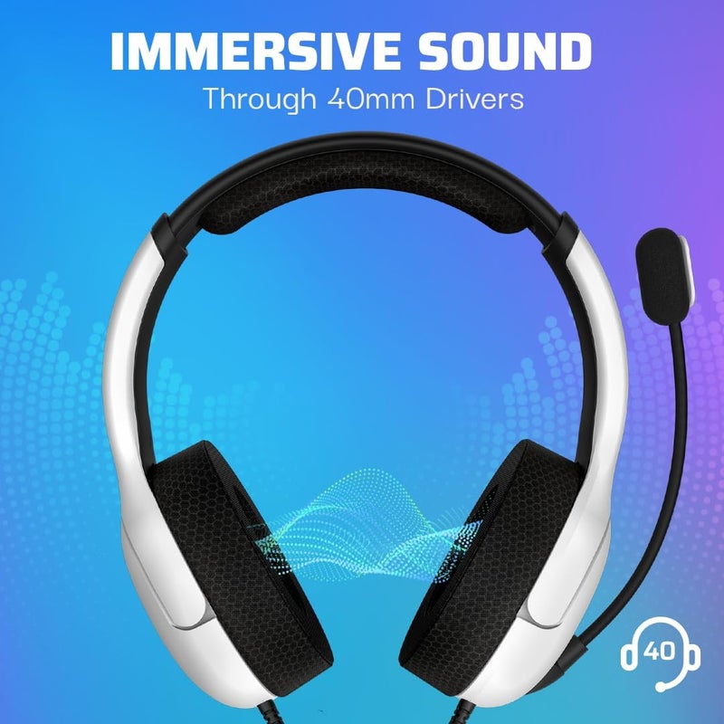 pdp AIRLITE Wired Stereo Gaming Headset, Officially Licensed by Sony PlayStation 5, PS5/PS4/PS3/PC, Lightweight Durable Headphones, 3.5mm audio jack, Noise-canceling Flip-to-Mute Mic, Frost White - Image 2