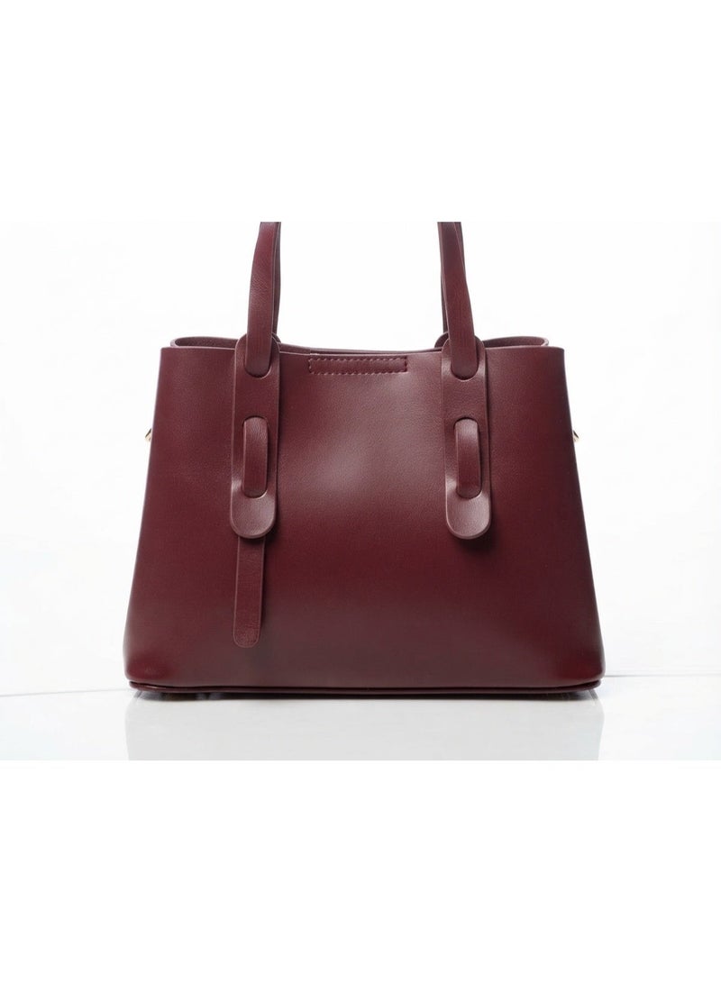 Women's Tote Satchel Handbag Deep Burgundy Smooth Leather Structured Design - Image 1