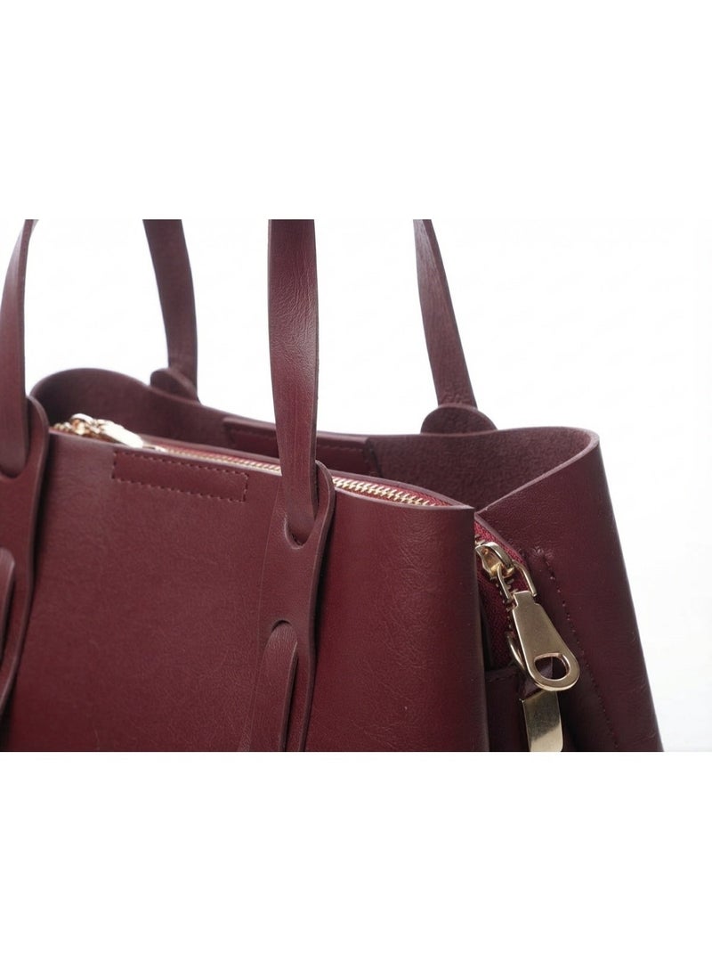 Women's Tote Satchel Handbag Deep Burgundy Smooth Leather Structured Design - Image 2