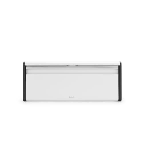 Brabantia Rectangular Fall Front Bread Box White Large Metal Front Opening Bread Store for Kitchen Countertop Flat Top for Extra Storage Magnet Closing Lid Fits 2 Loaves - Image 1