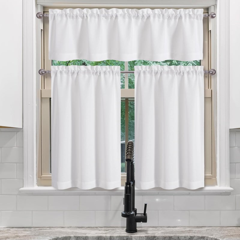 Chyhomenyc White Curtains 30 Inch Length Faux Linen Textured Small Cafe Curtains Light Filtering Short Curtains For Bathroom Curtains Window 30X30 Inch 2Pcs - Image 2