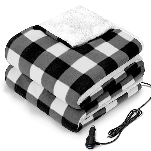 Sealy بطانية سيارة كهربائية سيالي 12 فولت مع 2 منفذ USB، 3 مستويات تسخين و4 ساعات إيقاف تلقائي، بطانية كهربائية للسيارة، الشاحنة، SUV، RV أو التخييم، قابلة للغسل في الغسالة، 59" × 43"، مزخرفة. - Image 1