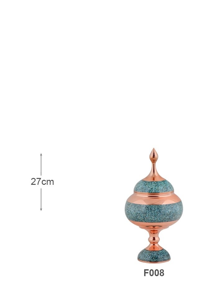 Aghajani Handcrafted Antique Turquoise and Copper Candy Dish Bowl with Lid, 27cm Vintage-Inspired Home Decor - Image 3