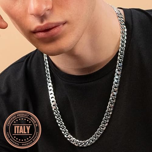 QUADRI - Extra Shiny Mens Cuban Link Chain 10mm in 925 Sterling Silver Italian Diamond Cut Necklace - 18 Inch - Premium Quality Jewelry - Gift Box Included - Image 3