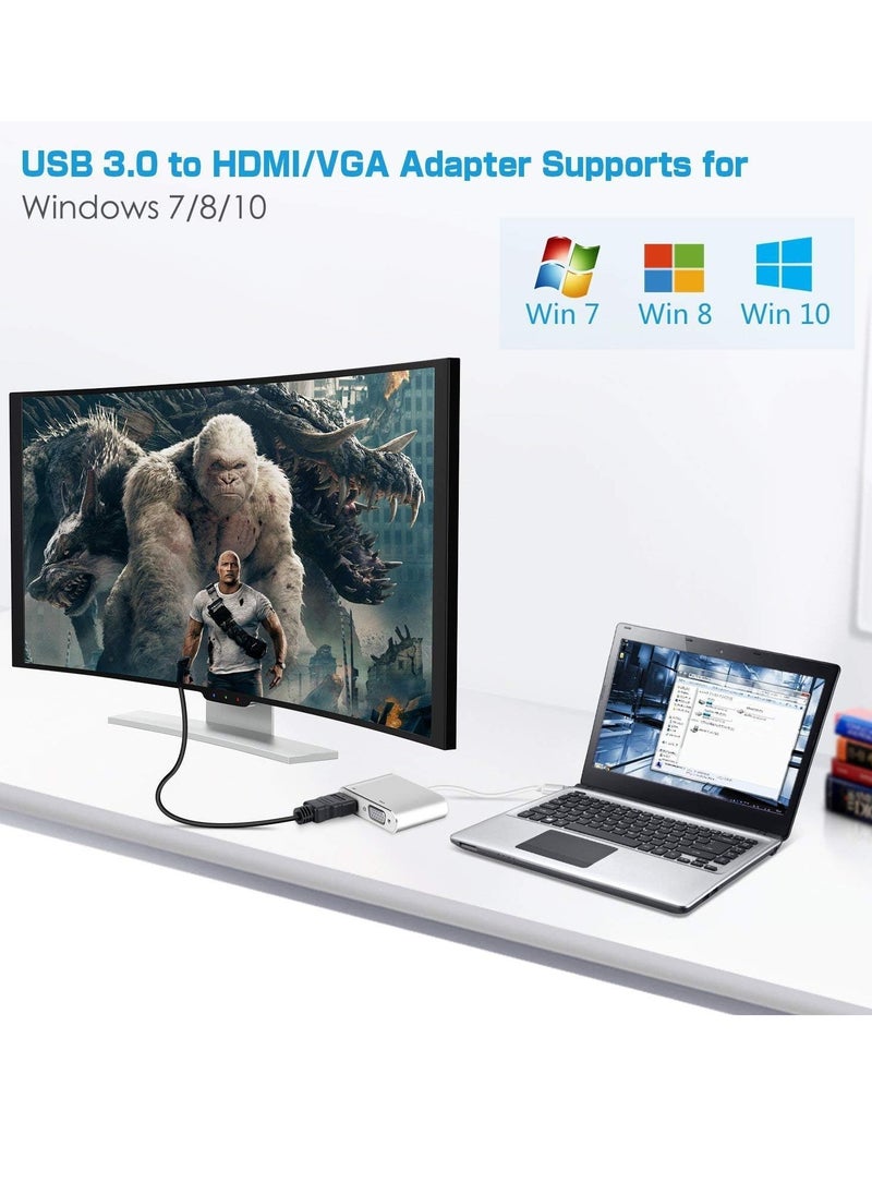 "Dual Output USB 3.0 to HDMI & VGA Adapter - High-Speed Video and Audio Transmission, Supports Windows and Mac OS, Black"