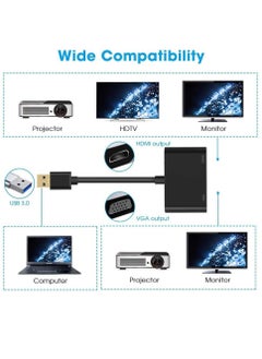 ماركة غير محددة "محول USB 3.0 إلى HDMI وVGA بمخرج مزدوج - نقل فيديو وصوت عالي السرعة، يدعم ويندوز وماك أو إس، أسود"  - Image 3