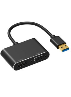 ماركة غير محددة "محول USB 3.0 إلى HDMI وVGA بمخرج مزدوج - نقل فيديو وصوت عالي السرعة، يدعم ويندوز وماك أو إس، أسود"  - Image 1