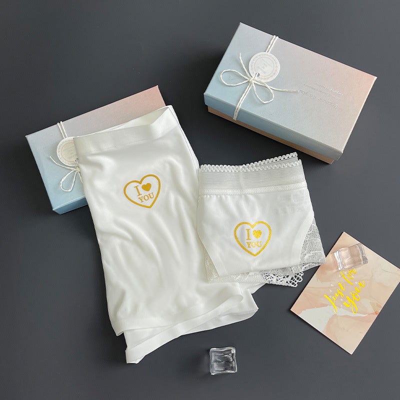 Couple'S Underwear Light Luxury Ice Silk Seamless White One Male And One Female Couple'S Lace Pure Desire Simple Love You - Image 5