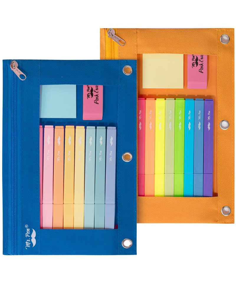 Mr. Pen- Pencil Pouch for 3 Ring Binder, 2 Pack, Blue and Orange, 3 Ring Binder Pencil Pouch - Image 1