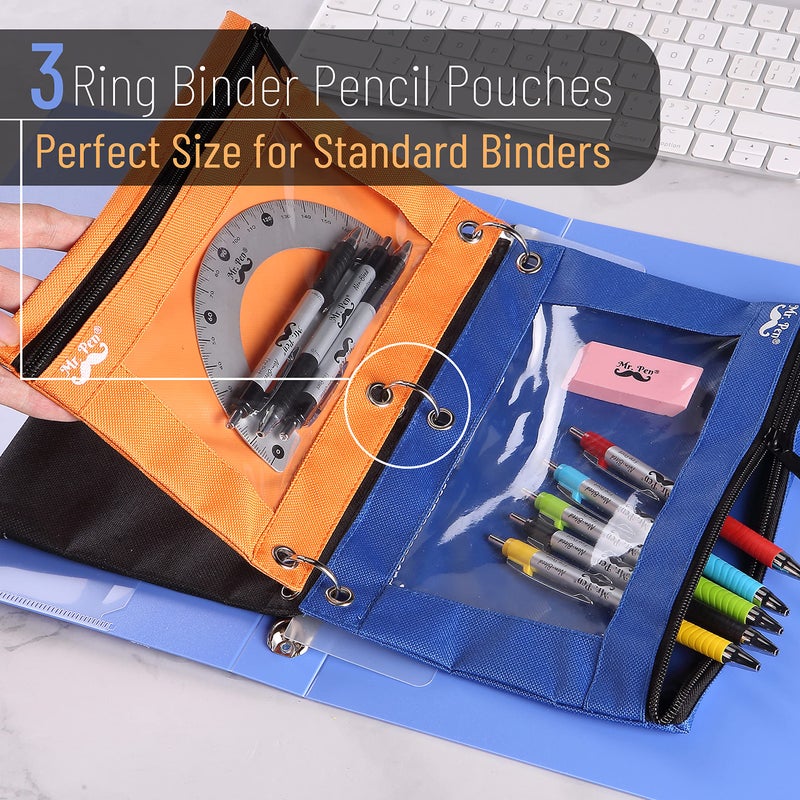 Mr. Pen- Pencil Pouch for 3 Ring Binder, 2 Pack, Blue and Orange, 3 Ring Binder Pencil Pouch - Image 3