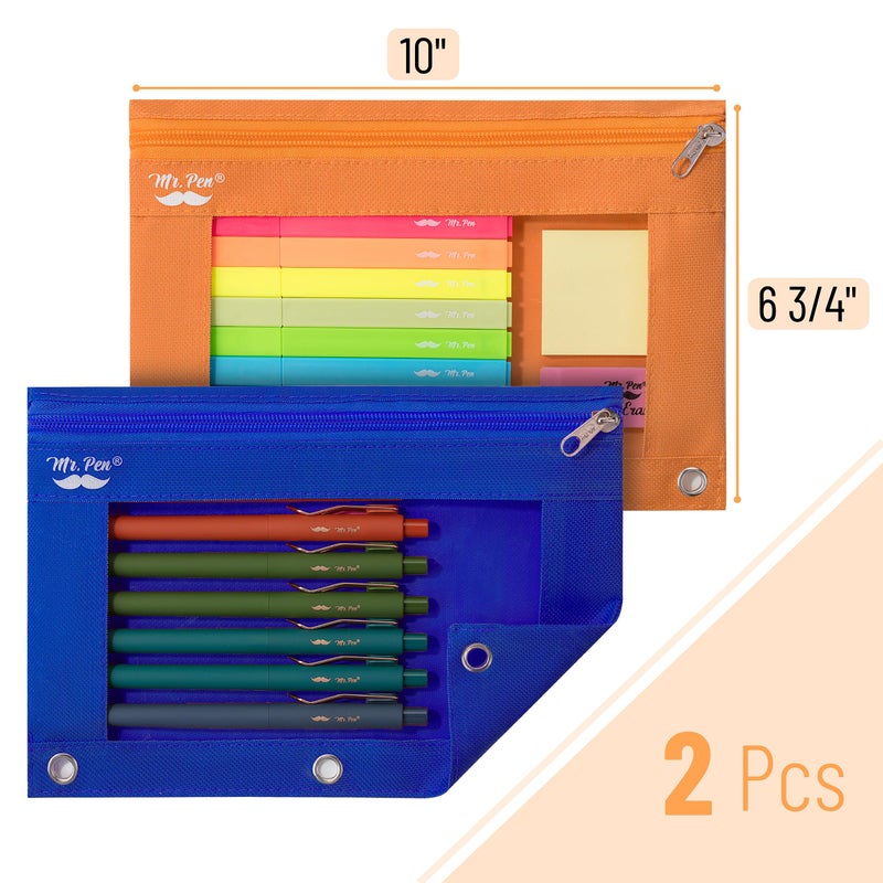 Mr. Pen- Pencil Pouch for 3 Ring Binder, 2 Pack, Blue and Orange, 3 Ring Binder Pencil Pouch - Image 2