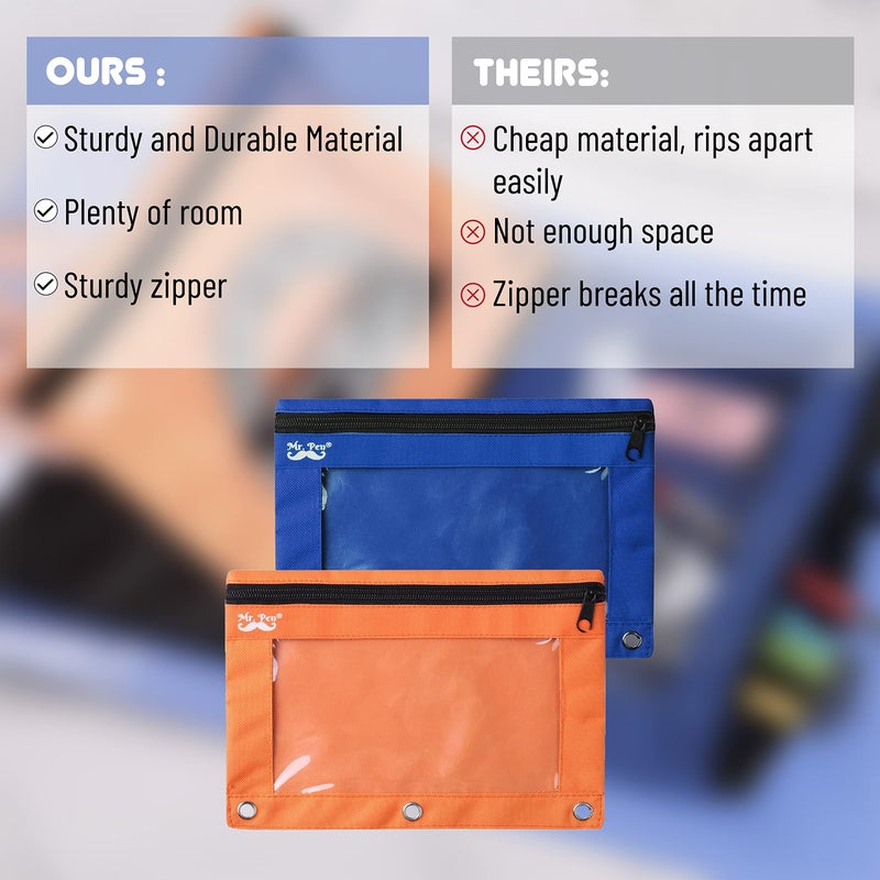 Mr. Pen- Pencil Pouch for 3 Ring Binder, 2 Pack, Blue and Orange, 3 Ring Binder Pencil Pouch - Image 4