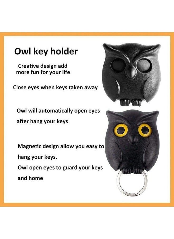 2 Pieces Owl Key Holder Magnetic Night Owl Keyring Holder, Automatic Open Close Eyes Key Holder Key Ring for Office Home Decor Family Friends Gift, Black and White - Image 2