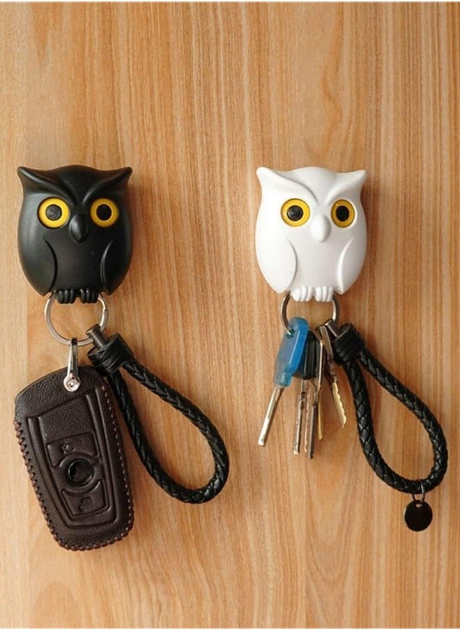 2 Pieces Owl Key Holder Magnetic Night Owl Keyring Holder, Automatic Open Close Eyes Key Holder Key Ring for Office Home Decor Family Friends Gift, Black and White - Image 1