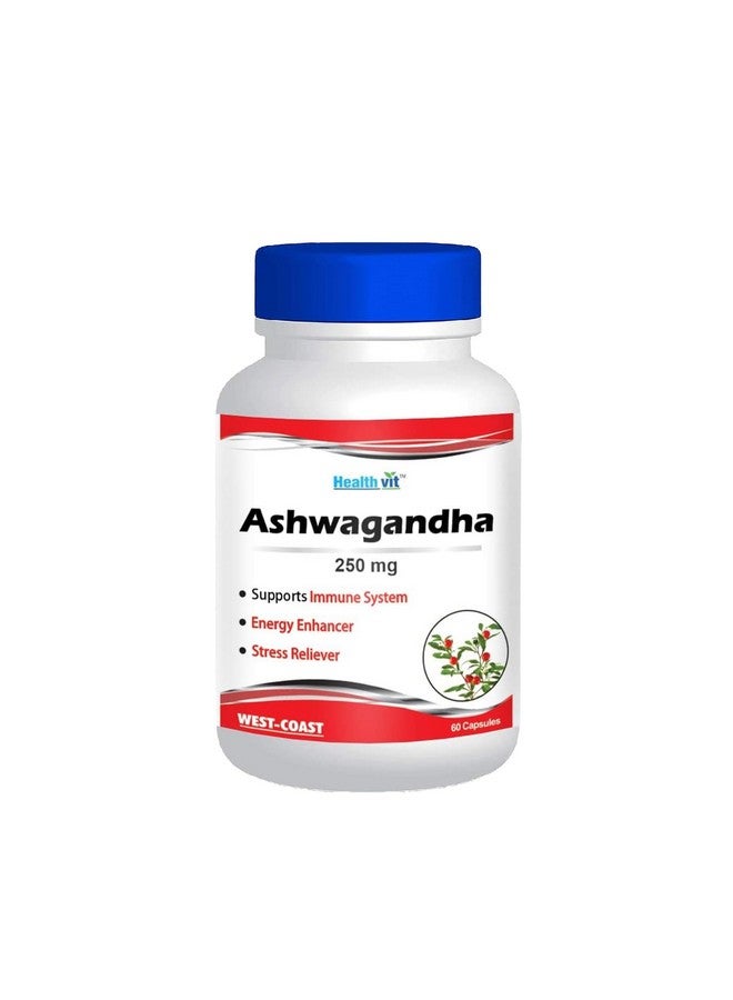 HealthVit كبسولات هيلث فيت أشواغاندا | 250 ملغ 60 كبسولة أشواغاندا | مهدئ للضغط وداعم للمناعة | منشط للعقل والجسم | مسحوق أشواغاندا عضوي - Image 1