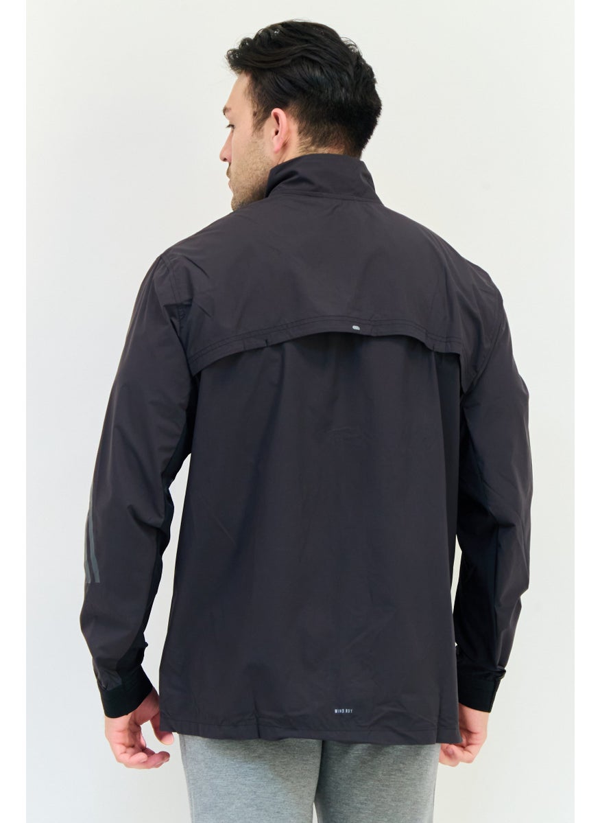 Adidas Men Sportswear Fit Long Sleeve Running Jacket, Black  - Image 3