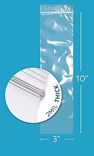 GPI 3" x 10" Long Zip Bags, 100 Pack, Clear Plastic Reclosable Zip Baggies, 2 Mil Thick, Resealable Poly Bags for Packaging Insence, Necklaces, Jewelry & Office Supplies. GPI - Image 2