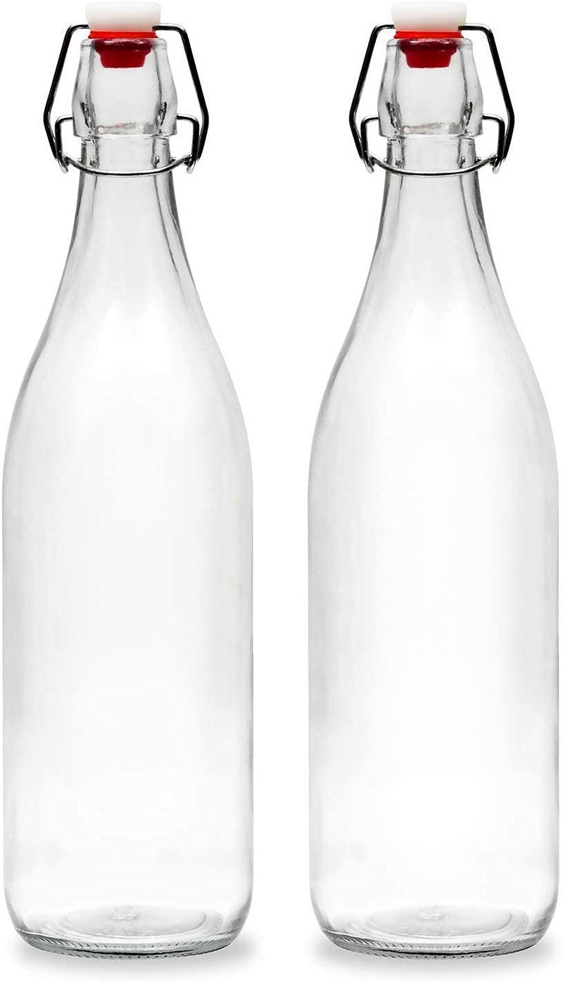 Avvic Mart Crystal Clear Transparent Glass Water Bottle with Air tight Leak Proof Swing Flip Top Cap Lid Bottle for Water Beer Soda and Beverages 1000ml Pack of 1